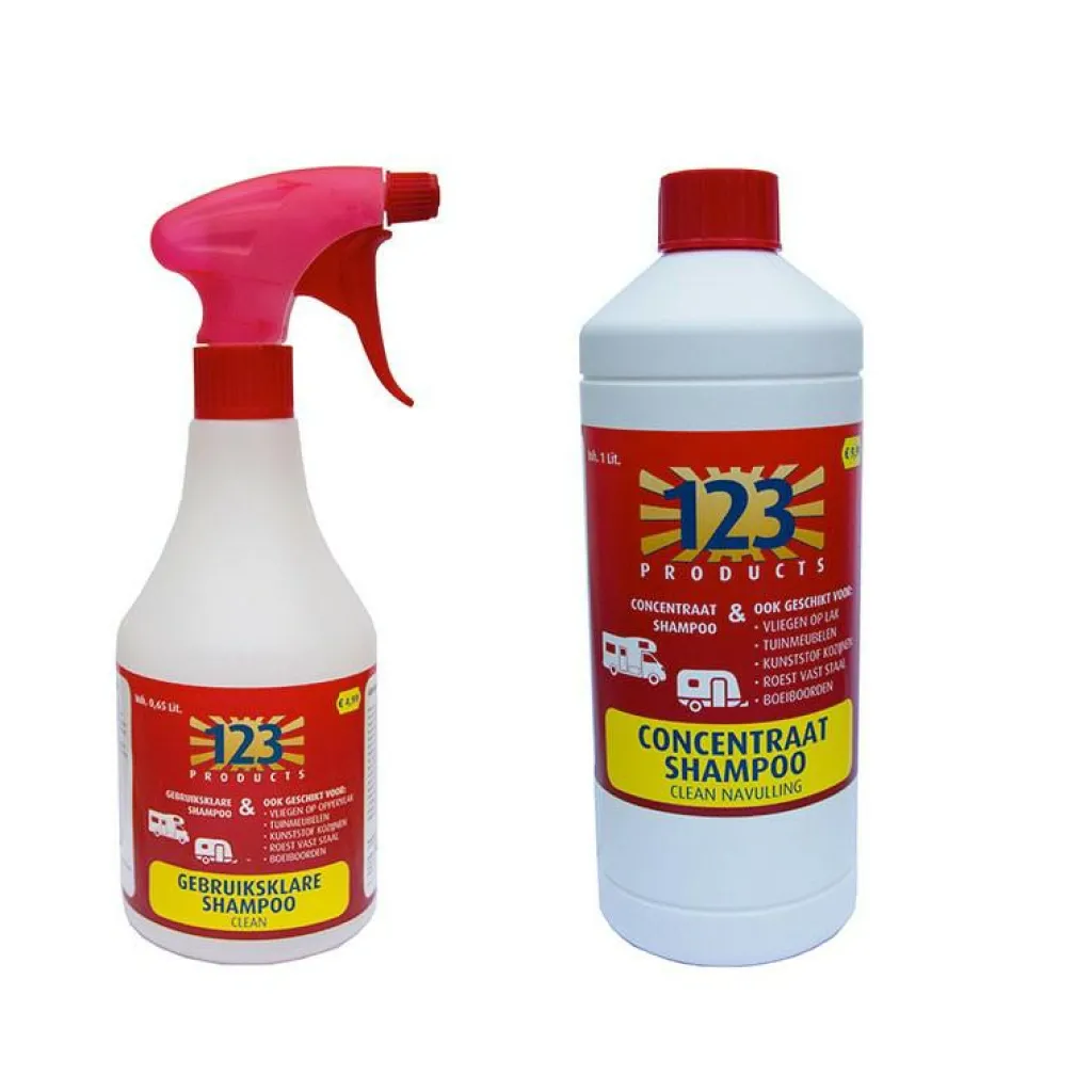 Schoonmaakartikelen-123 Products Clean Shampoo spuitflacon en navulverpakking voordeelpakket 650 ml