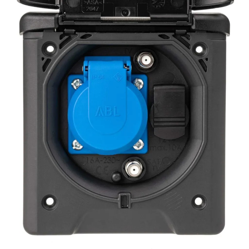 ABL 12V en TV wanduitvoerdoos zwart< Camping Elektra