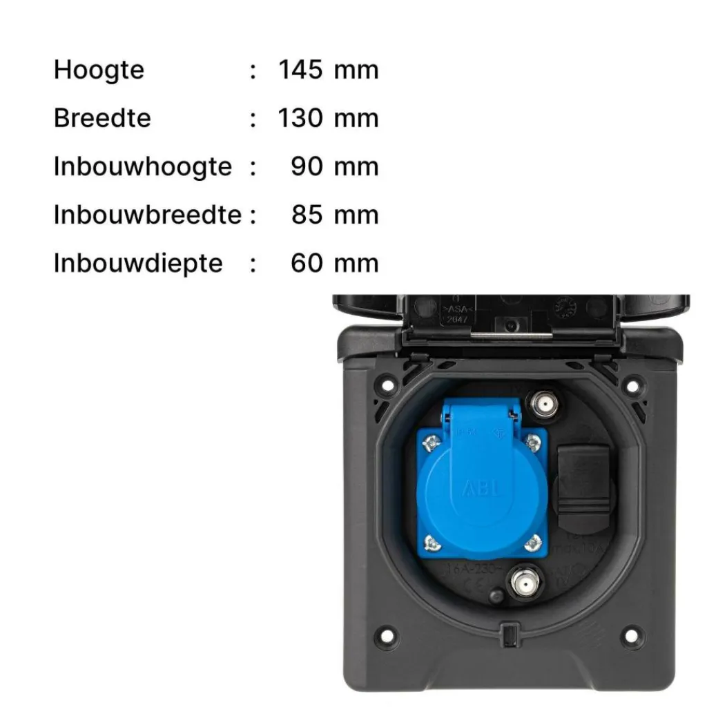 ABL 12V en TV wanduitvoerdoos zwart< Camping Elektra
