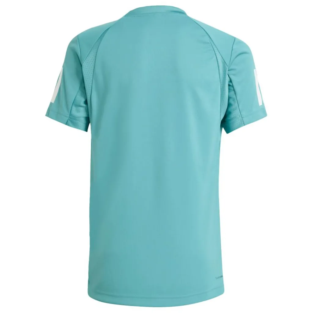 Tenniskleding-adidas Club 3-Stipes tennisshirt junior powder teal