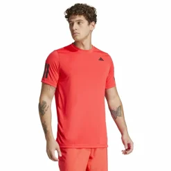 Tenniskleding-adidas Club 3-stripes tennisshirt heren semi lucid red