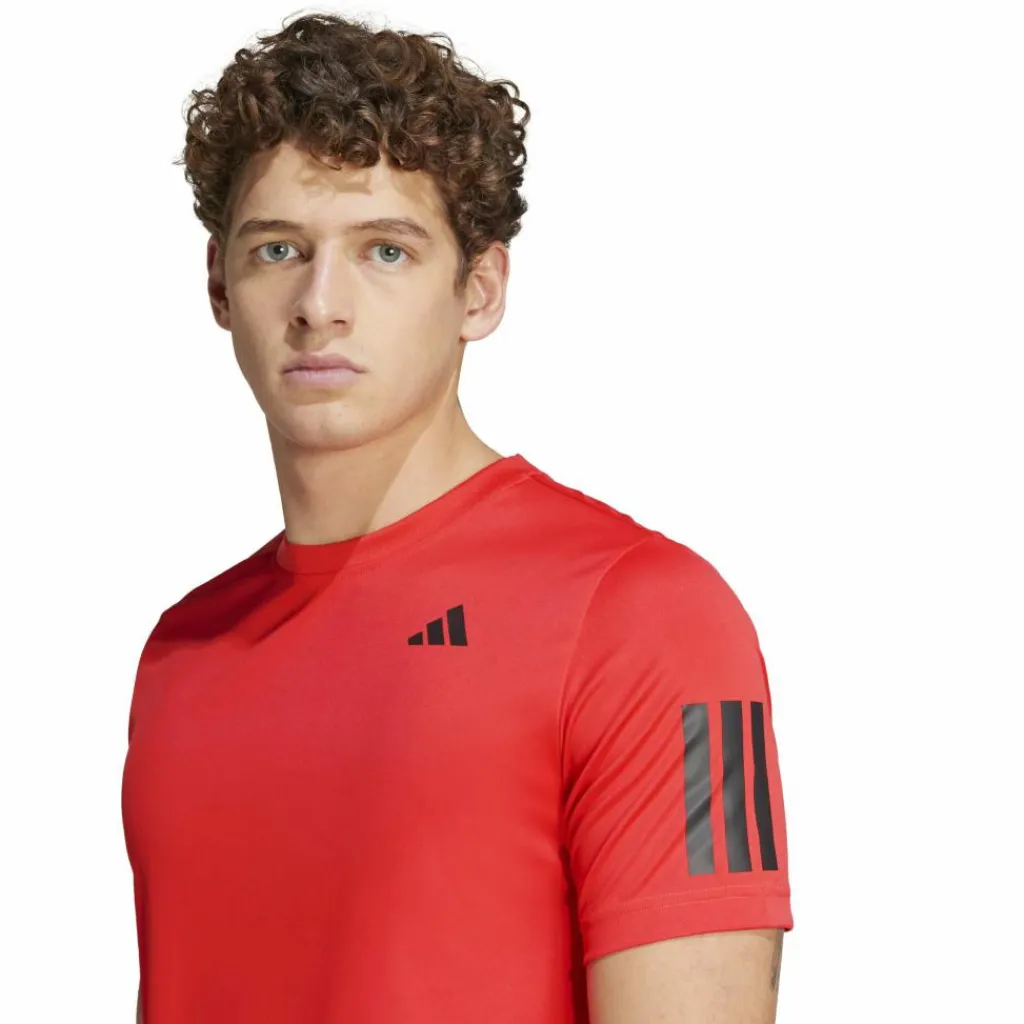 Tenniskleding-adidas Club 3-stripes tennisshirt heren semi lucid red