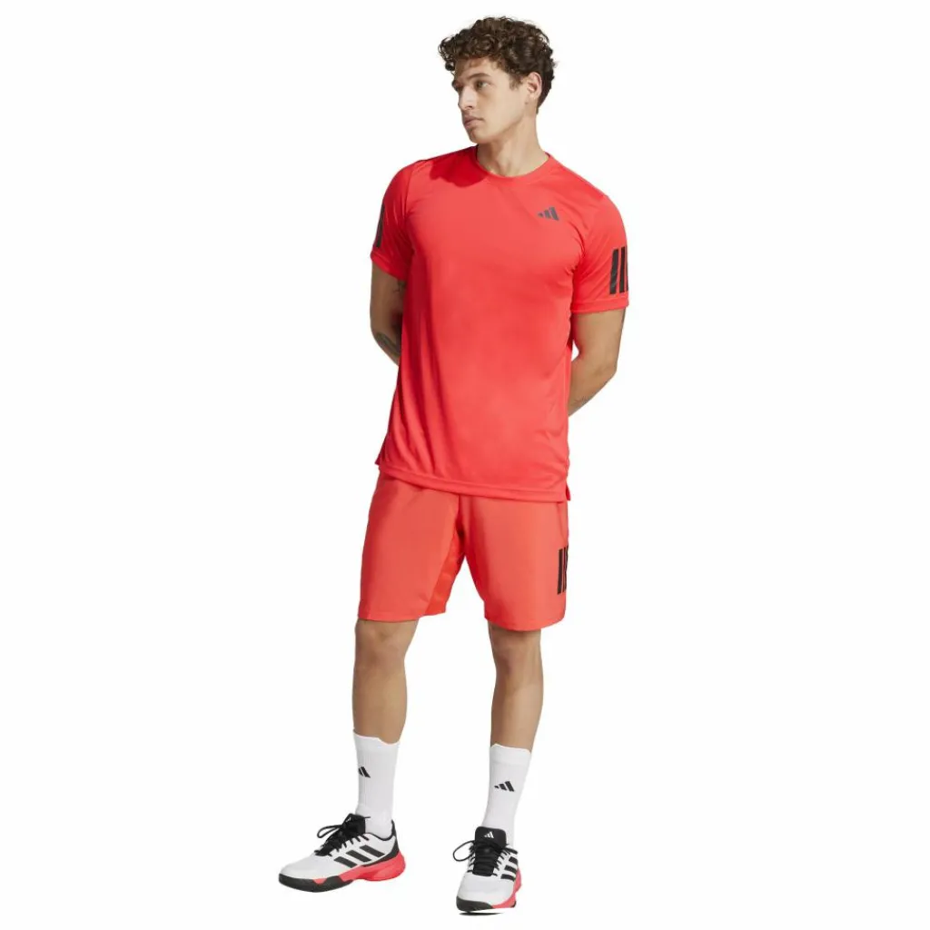 Tenniskleding-adidas Club 3-stripes tennisshirt heren semi lucid red