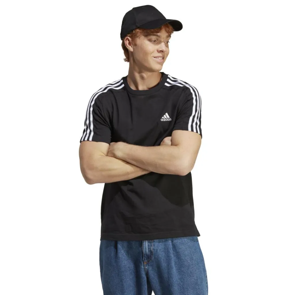 Shirts, Polo's & Blouses-adidas Essential Single Jersey 3-Stripes shirt heren black white