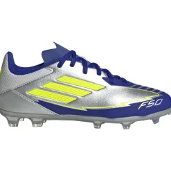 Voetbalschoenen-adidas F50 League Messi FG MG voetbalschoenen junior silver metallic solar yellow lucid blue
