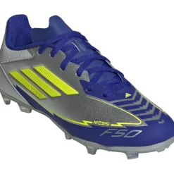 Voetbalschoenen-adidas F50 League Messi FG MG voetbalschoenen junior silver metallic solar yellow lucid blue