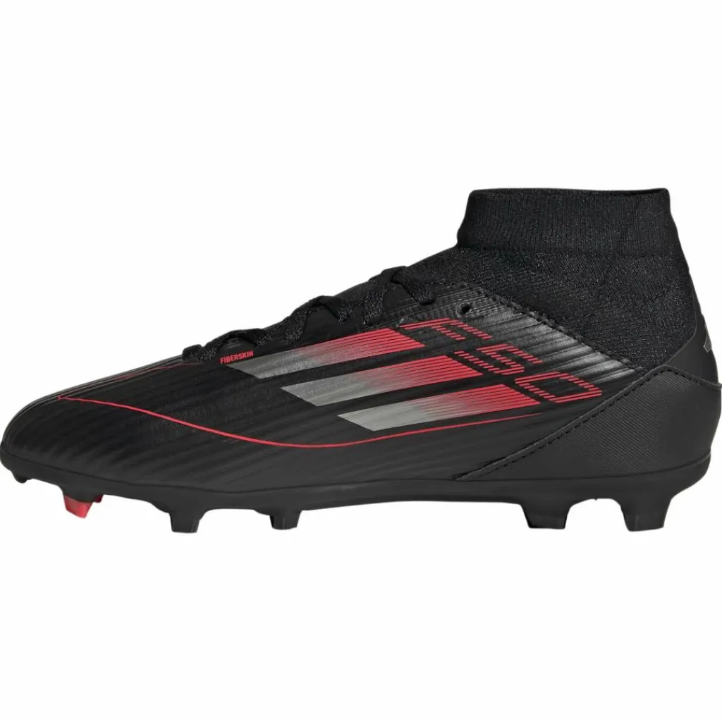 Voetbalschoenen-adidas F50 League Mid FG MG voetbalschoenen junior core black iron metallic lucid red