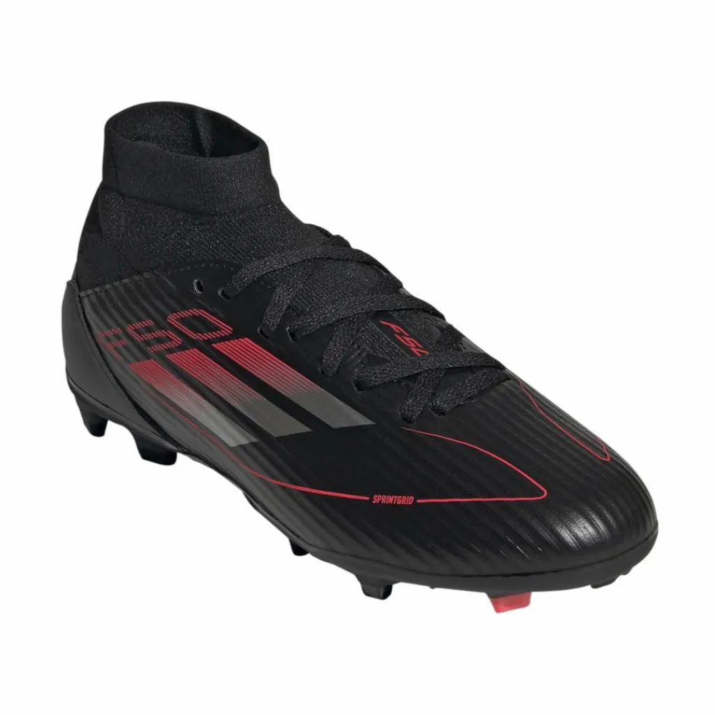 Voetbalschoenen-adidas F50 League Mid FG MG voetbalschoenen junior core black iron metallic lucid red