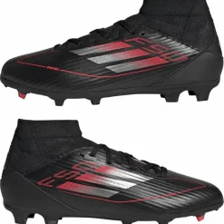 Voetbalschoenen-adidas F50 League Mid FG MG voetbalschoenen junior core black iron metallic lucid red