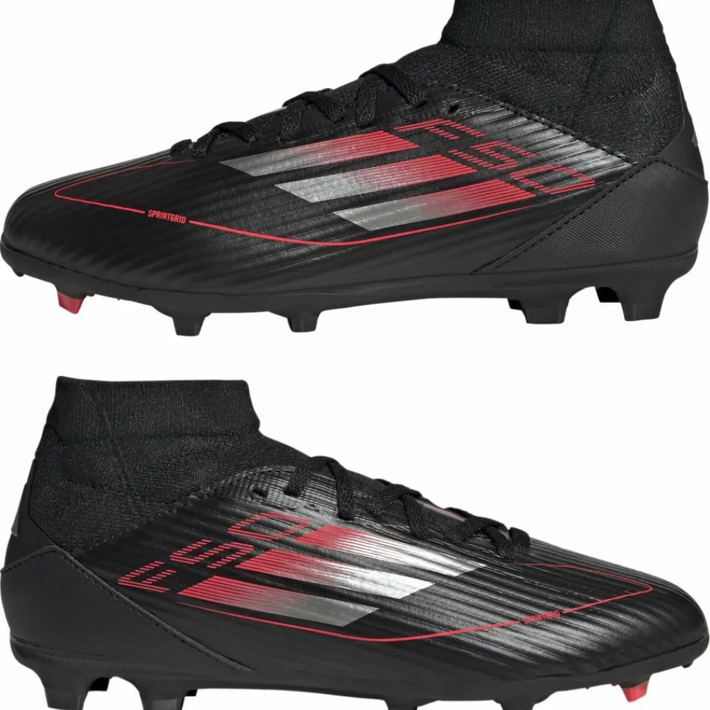 Voetbalschoenen-adidas F50 League Mid FG MG voetbalschoenen junior core black iron metallic lucid red