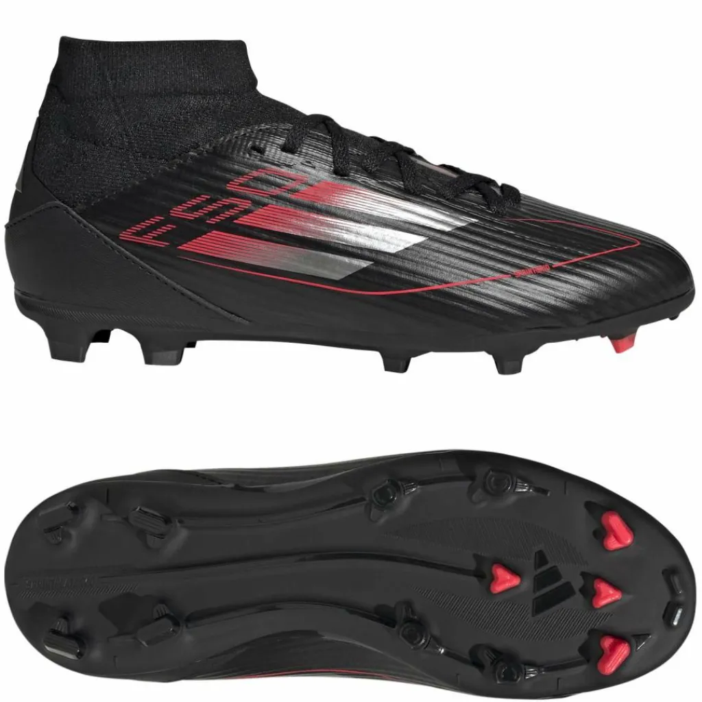 Voetbalschoenen-adidas F50 League Mid FG MG voetbalschoenen junior core black iron metallic lucid red
