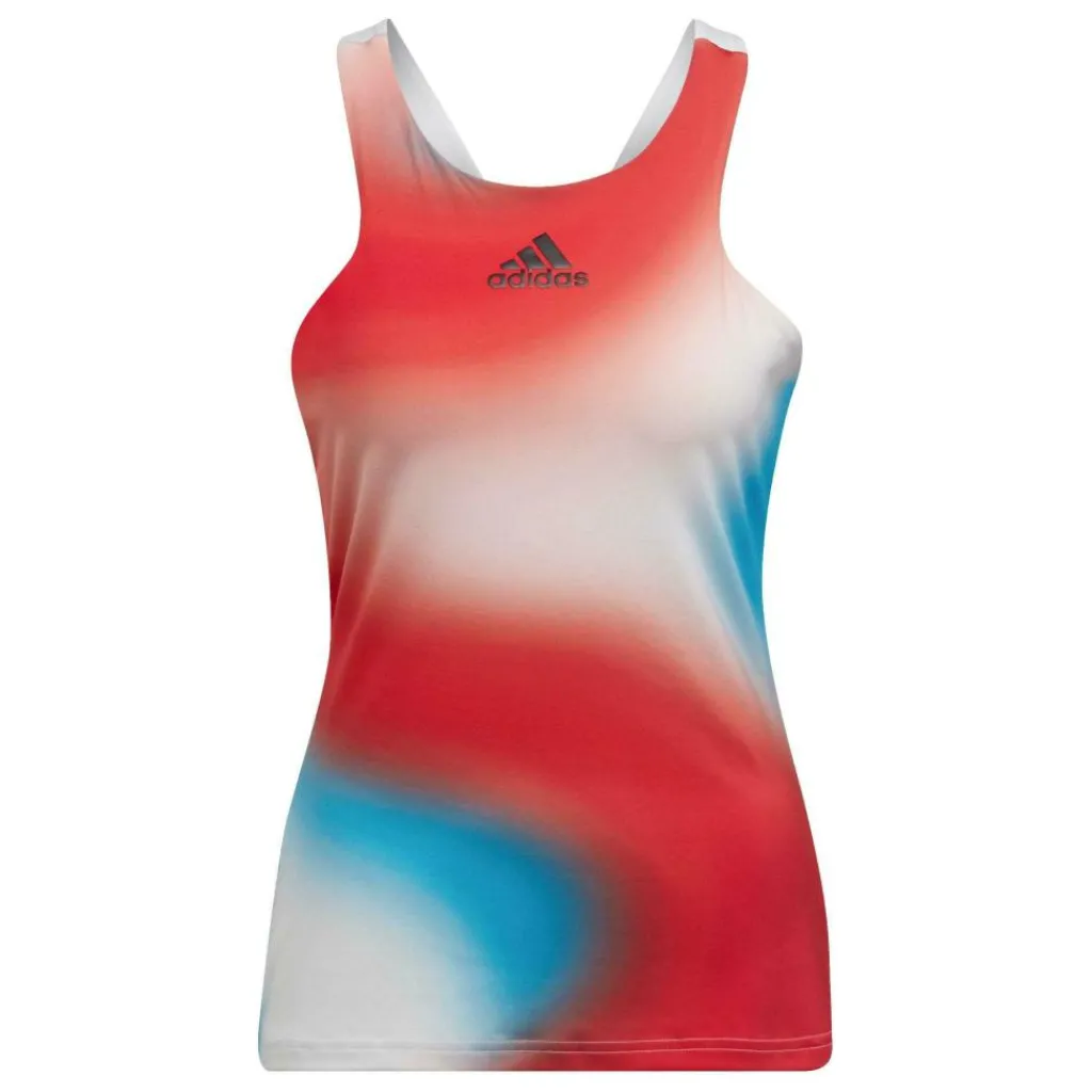 Tenniskleding-adidas Mel Y tennis tanktop dames white vived red sky rush
