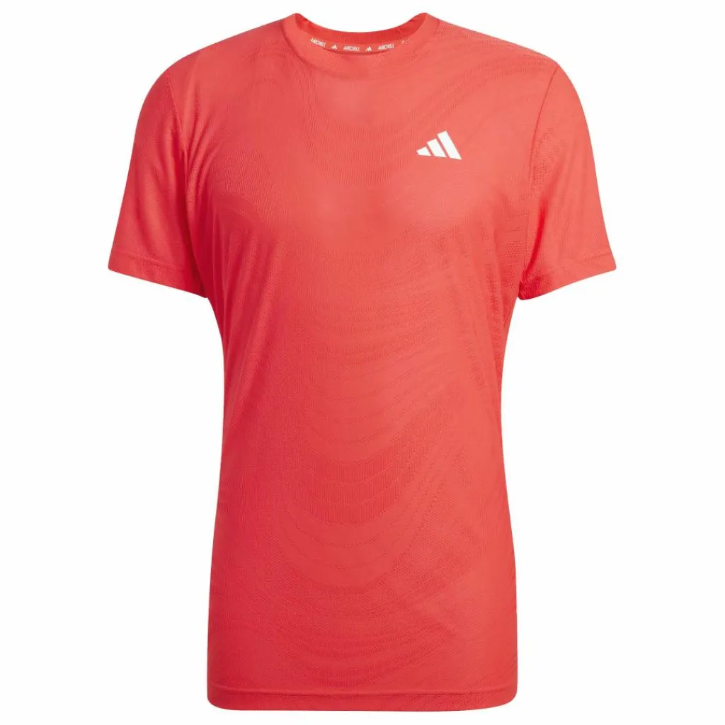 Tenniskleding-adidas Pro FreeLift tennisshirt heren semi lucid red