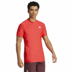 Tenniskleding-adidas Pro FreeLift tennisshirt heren semi lucid red