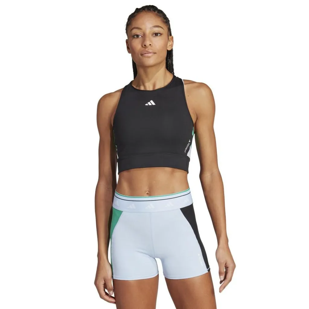 Sportshirt-adidas Techfit Colorblock Cropped Training tanktop dames  black semi court green