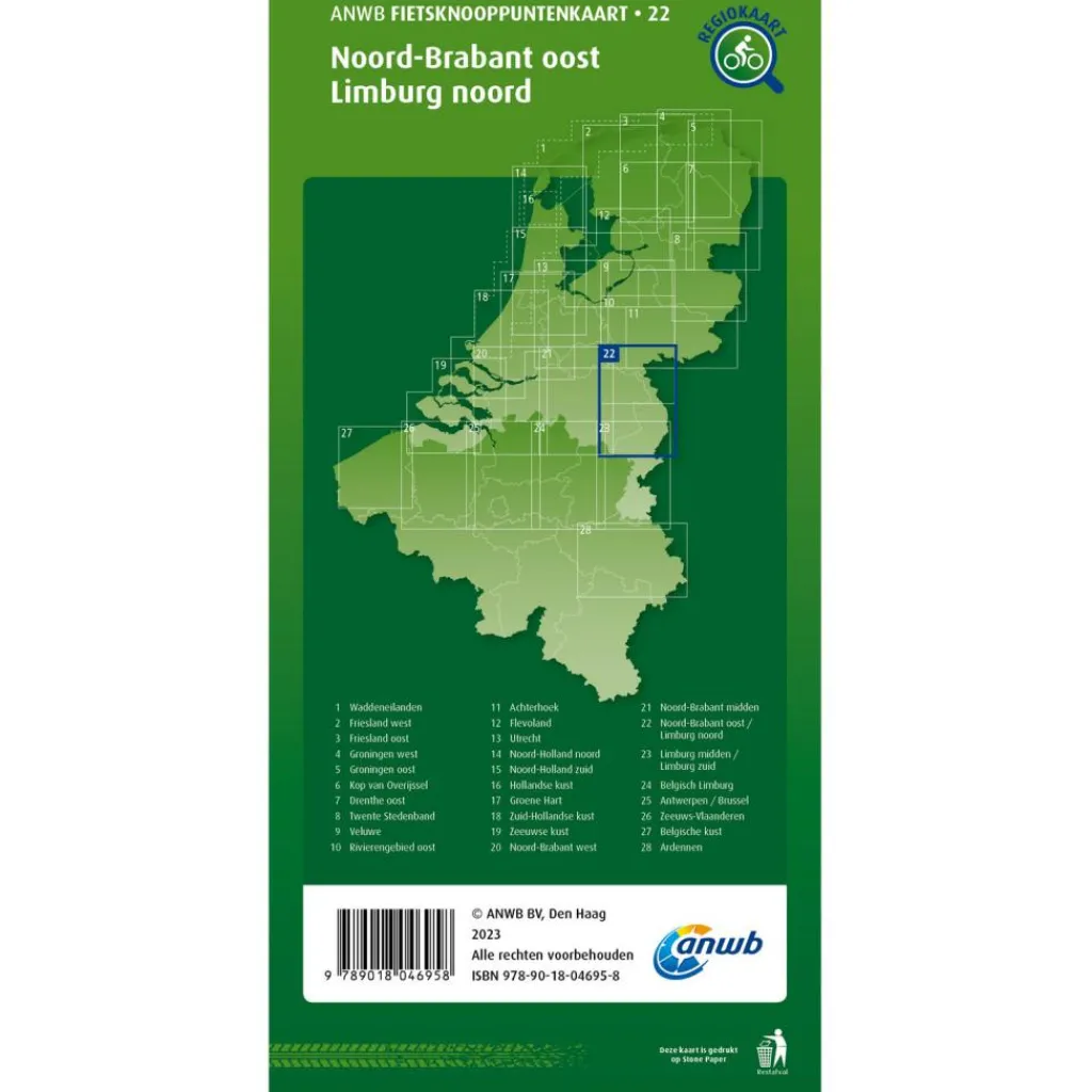 ANWB Knooppunten 22 Noord-Brabant Oost Limburg Noord fietskaart< Reisboeken & Kaarten