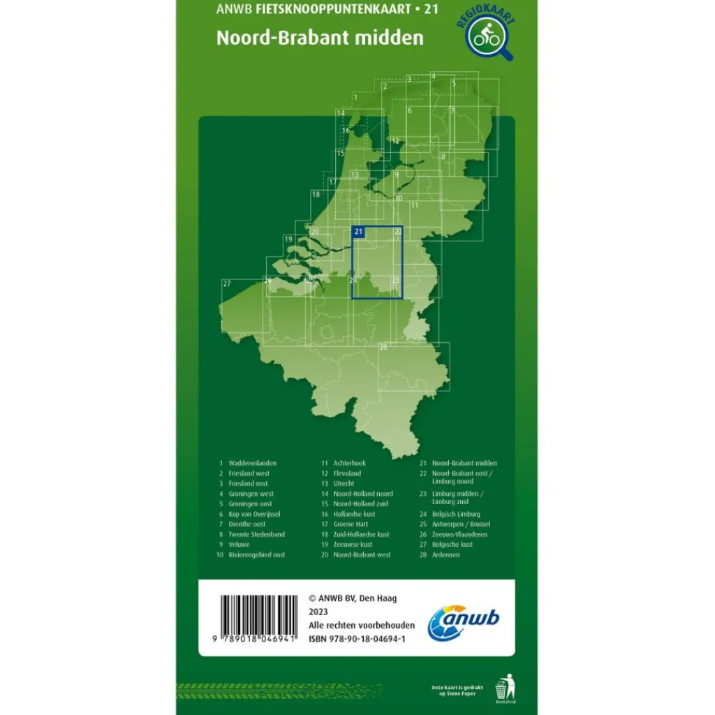 Reisboeken & Kaarten-ANWB Knooppunten 21 Noord-Brabant Midden fietskaart