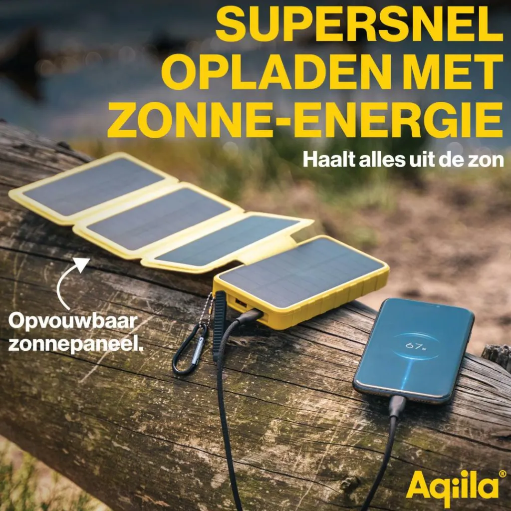 Accu's & Batterijen-Aqiila Powerbird BS10 Solar 10.000 mAh powerbank yellow
