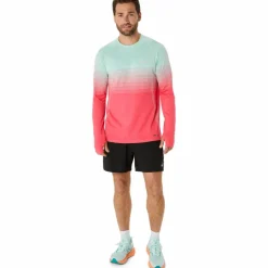 Hardloopkleding-Asics Seamless LS hardloopshirt heren coral reef oasis green