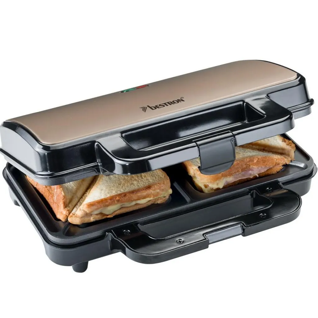 Keukenapparaten-Bestron ASM90XLSAT Sandwichmaker XL tosti ijzer satin