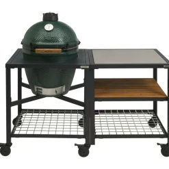 Big Green Egg  Large houtskoolbarbecue met frame en uitbreidingsframe SS wood grid< Kamado