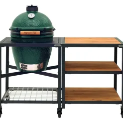 Kamado-Big Green Egg  Medium houtskoolbarbecue met frame en uitbreidingsframe wood