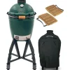 Kamado-Big Green Egg  Medium houtskoolbarbecue inclusief onderstel, zijtafels en hoes