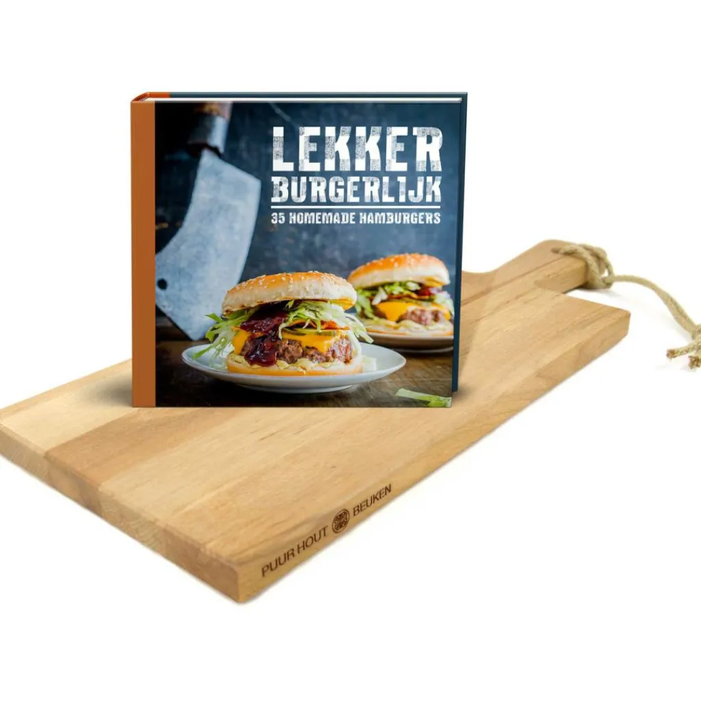 Bowls and Dishes Puur hout serveerplank 38 cm + Lekker Burgerlijk receptenboek< Accessoires
