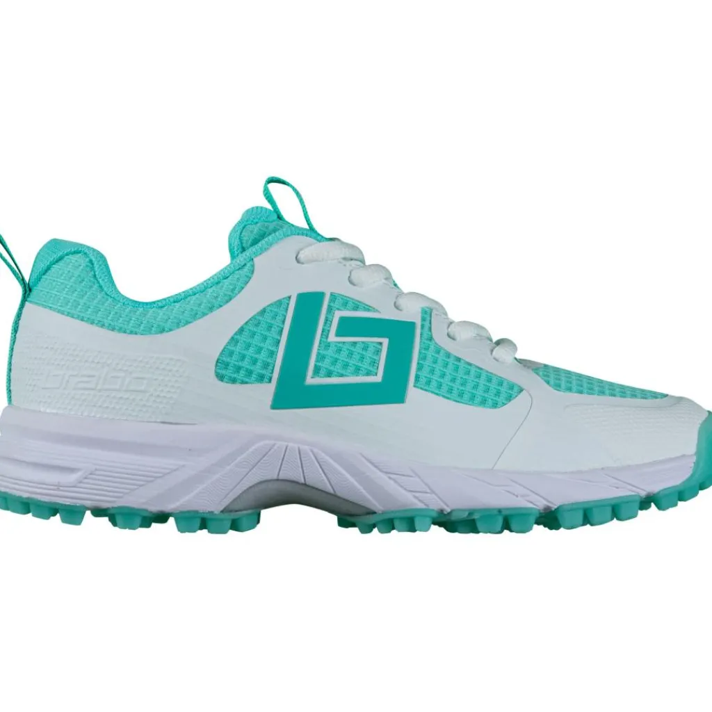 Brabo Tribute hockeyschoenen junior aqua white inclusief slippers< Hockeyschoenen