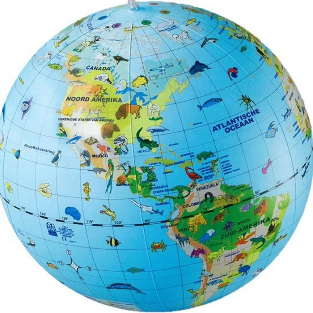 Caly Toys Wereldkaart met dieren opblaasbare bal 50 cm< Buitenspelen & Spelletjes