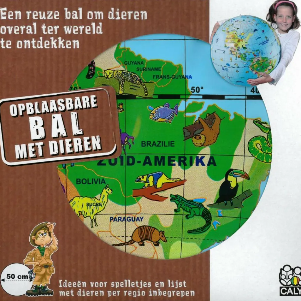 Caly Toys Wereldkaart met dieren opblaasbare bal 50 cm< Buitenspelen & Spelletjes