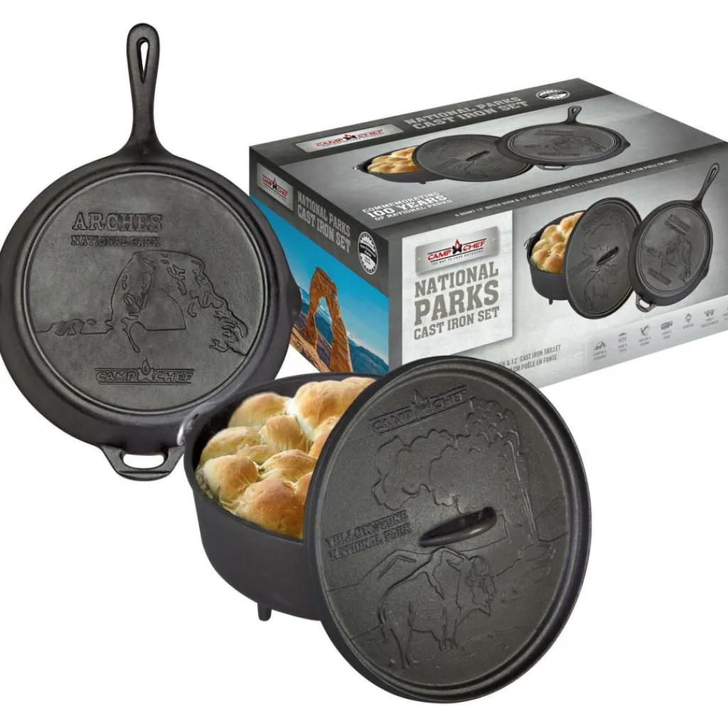 Camp Chef Nationals Parks gietijzeren pannenset 3-delig< Hulpmiddelen