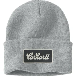 Carhartt Cuffed Script Patch muts heather grey< Mutsen|Wintersport