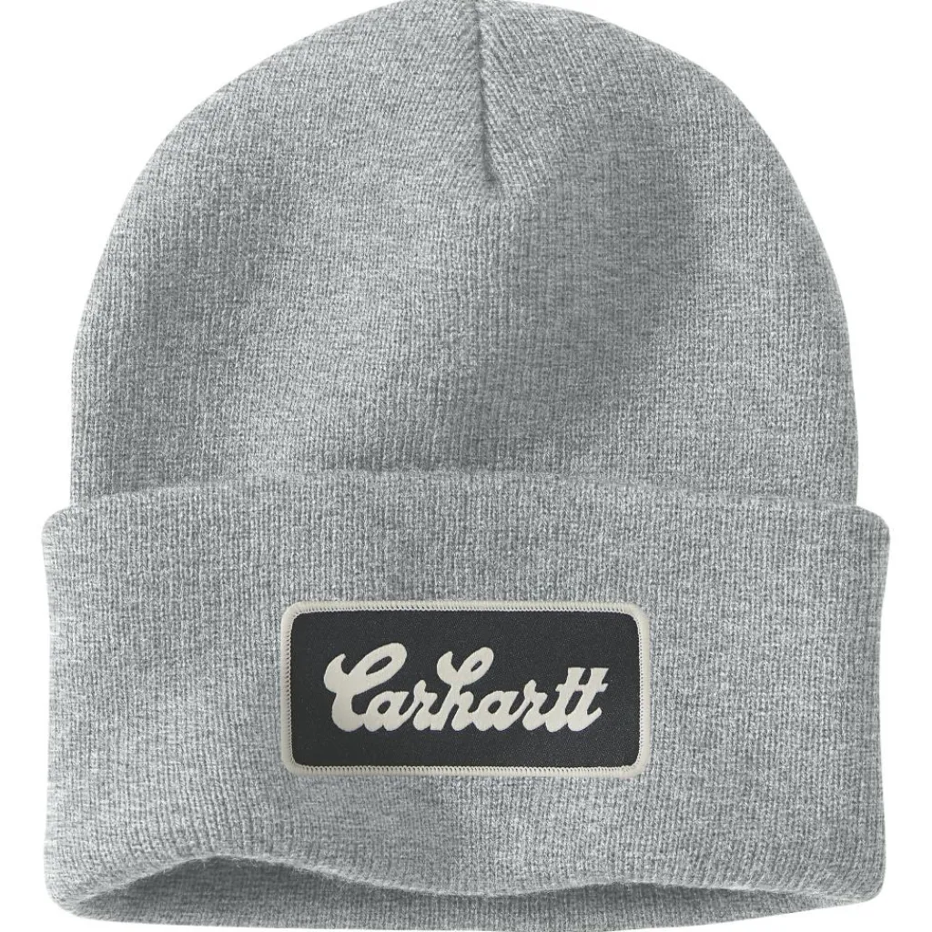 Carhartt Cuffed Script Patch muts heather grey< Mutsen|Wintersport