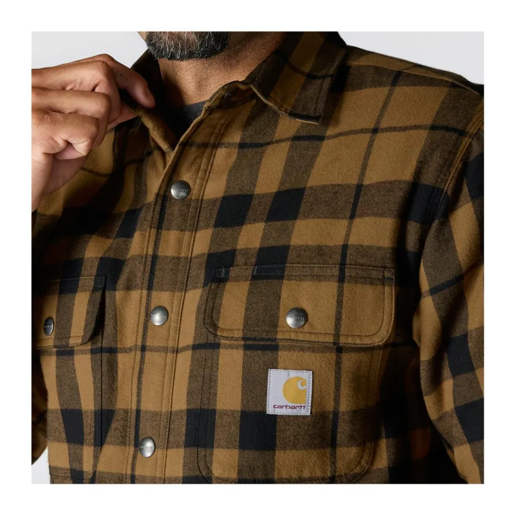 Shirts, Polo's & Blouses-Carhartt Flannel Sherpa Lined overhemd heren brown