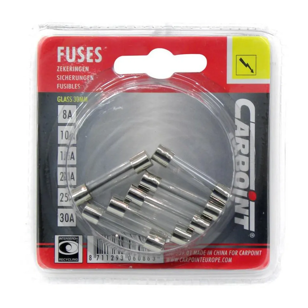 Carpoint glaszekering assortiment set van 6 stuks< Zekeringen
