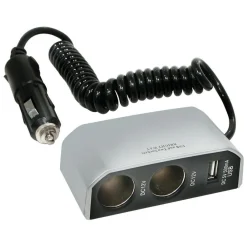 Camping Elektra-Carpoint 2-weg aanstekerdoos USB grijs