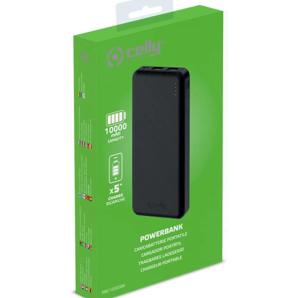 Accu's & Batterijen-Celly 10.000 Mah powerbank zwart