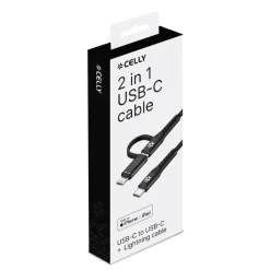 Celly Duo USB-C oplaadkabel zwart 1 meter< Accu's & Batterijen