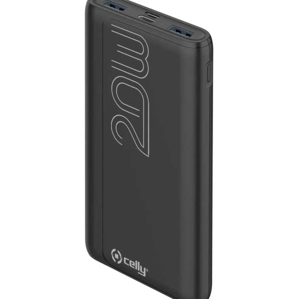 Celly PD20W 10.000 Mah powerbank zwart< Accu's & Batterijen
