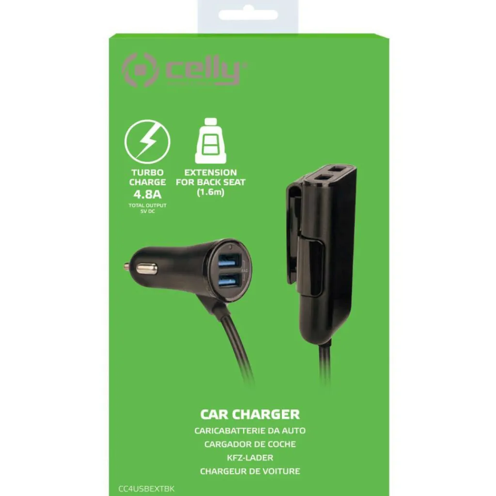 Overige Accessoires-Celly USB 4.8 4 poorten universele autolader zwart