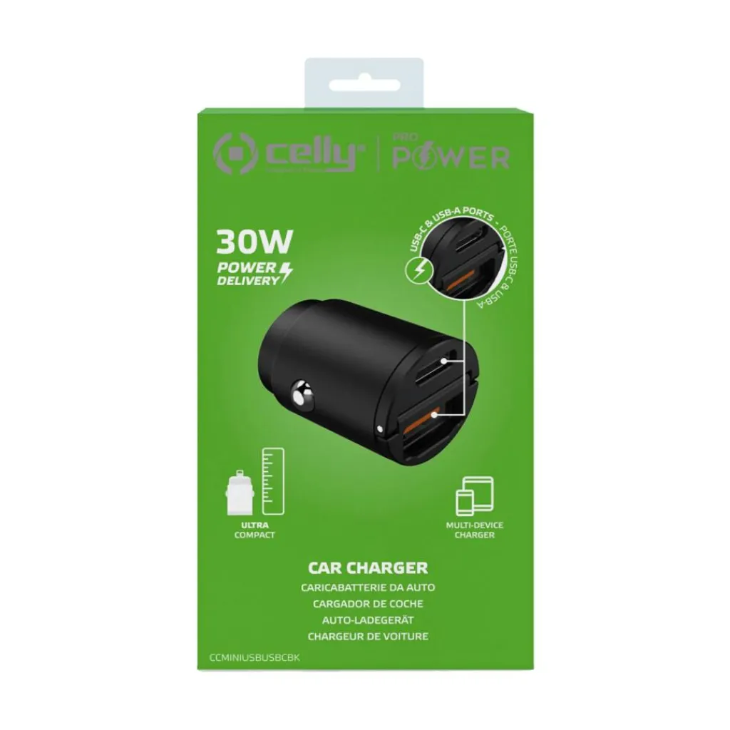 Celly USB-C Compact autolader black< Accu's & Batterijen