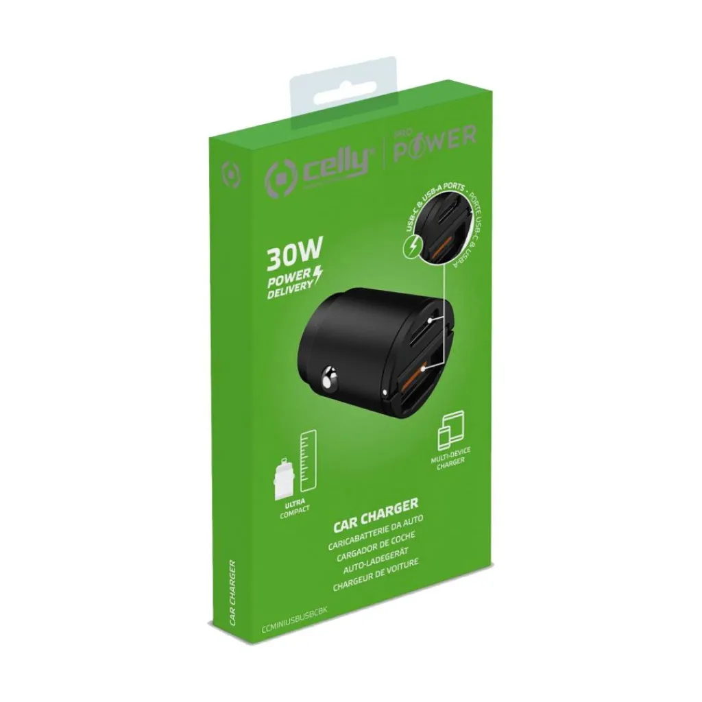 Celly USB-C Compact autolader black< Accu's & Batterijen