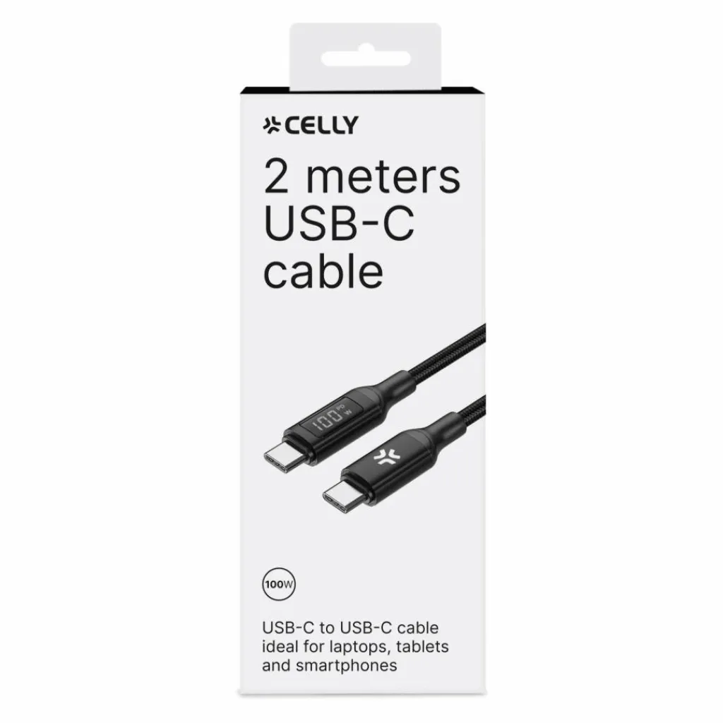 Accu's & Batterijen-Celly USB-C oplaadkabel zwart 2 meter