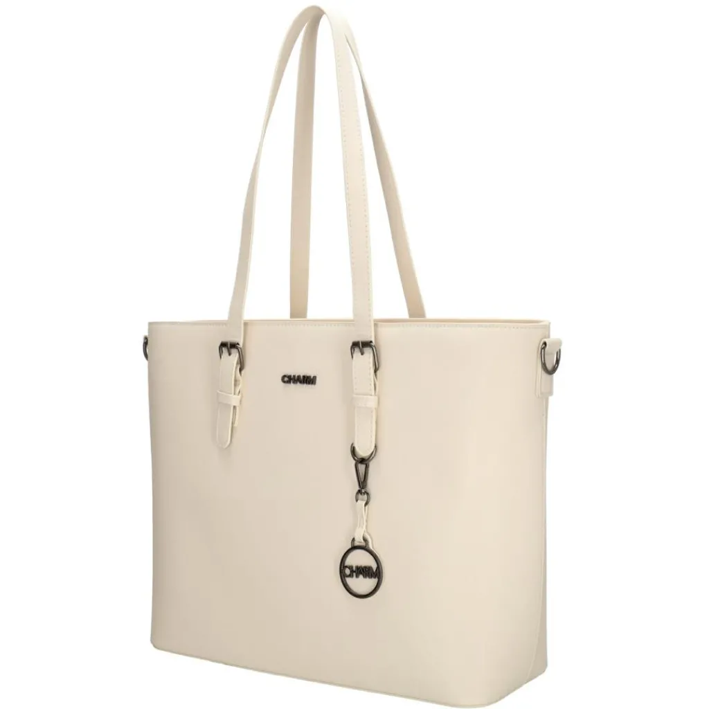 Charm London Birmingham 15,6 inch laptop schoudertas crème< Schoudertassen