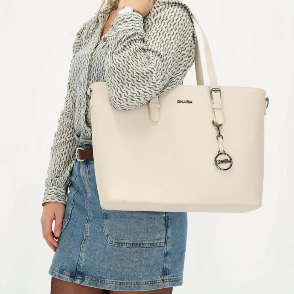 Charm London Birmingham 15,6 inch laptop schoudertas crème< Schoudertassen