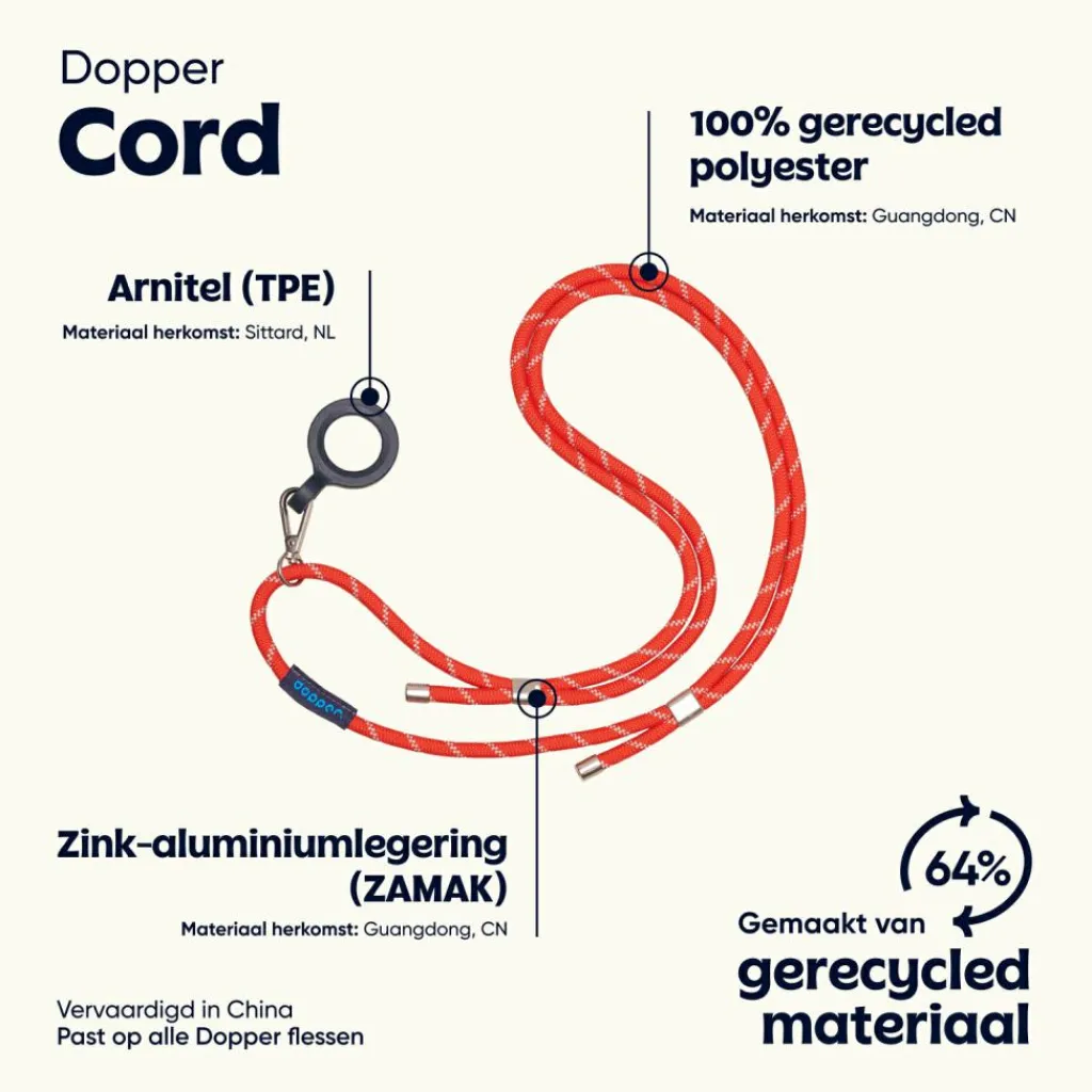 Dopper koord silver red< Drinkflessen