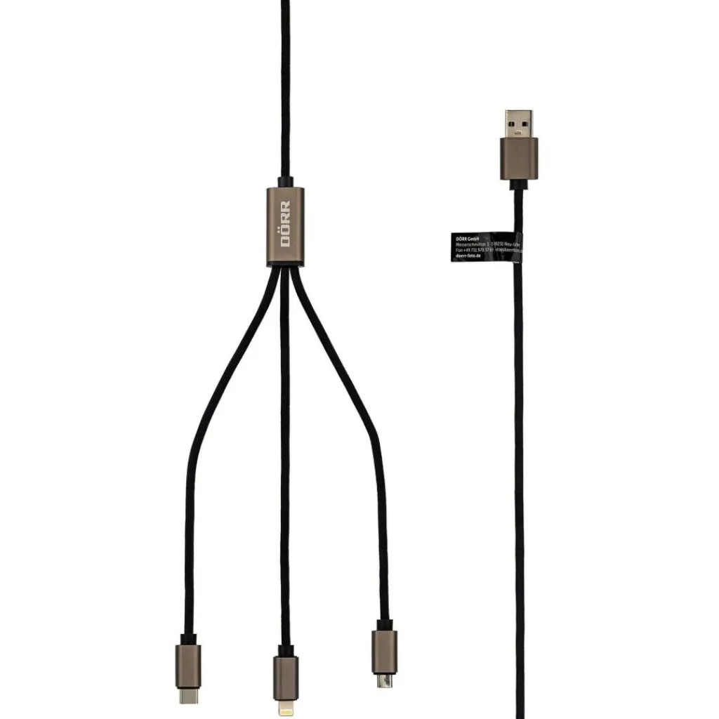 Accu's & Batterijen-Dörr USB Charging Cable 3-in-1 oplaadkabel 35 cm titan black
