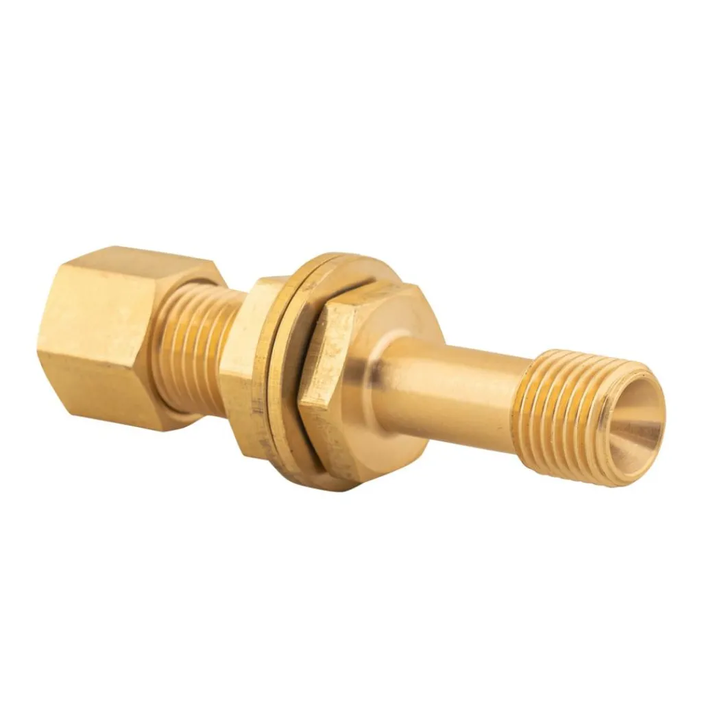 Gaskoppelstukken-DWS Rechte schotkoppeling 8 mm x 1/4 links buitendraad messing