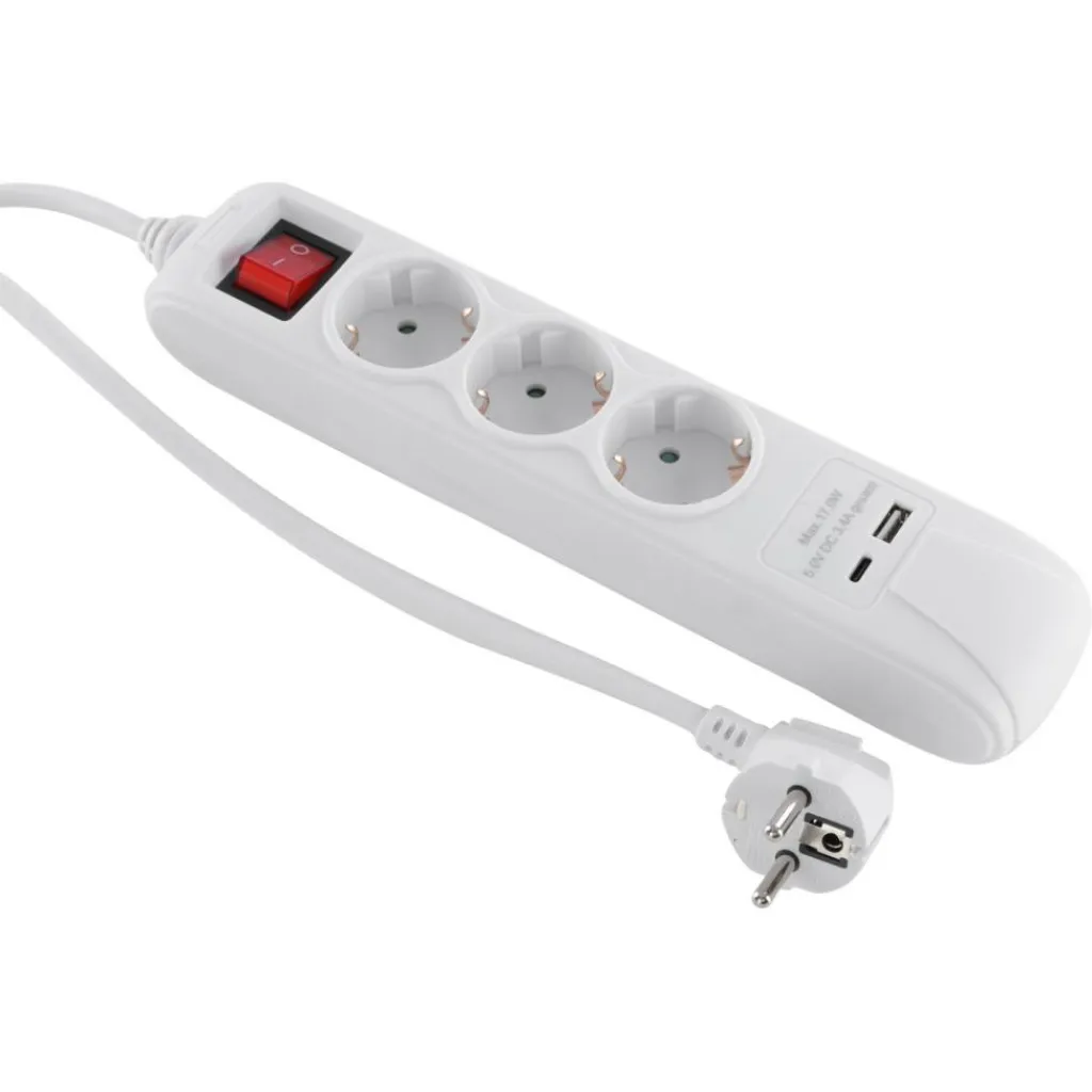 DWS 3-voudige stekkerdoos met USB A-C< Camping Elektra